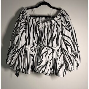 Xplus Wear Women's Off The Shoulder Zebra Print Top Puff Sleeve Fashionable XL